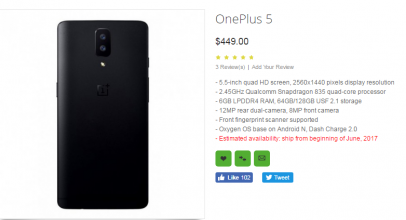 OppomartでOneplus 5がリストされ製品仕様が公開されていますが…