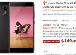 [終了 当サイト向け限定10台]Xiaomi Redmi Note 4X 3GB/32GB Blackが$169.99→$139.99